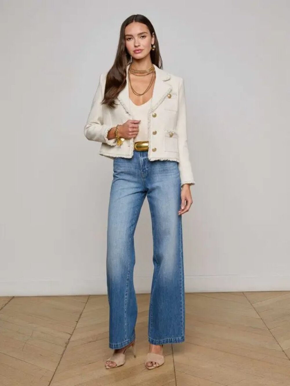 New L'Agence Sylvia Tweed Ivory/Light Gold Jacket Size 2 NWT